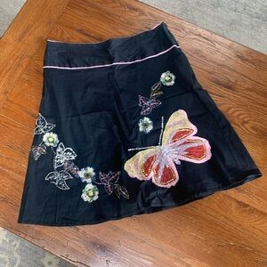 Persaman NY Black A-line Women's Skirt Floral Butterfly Sequin Stretch Size 8